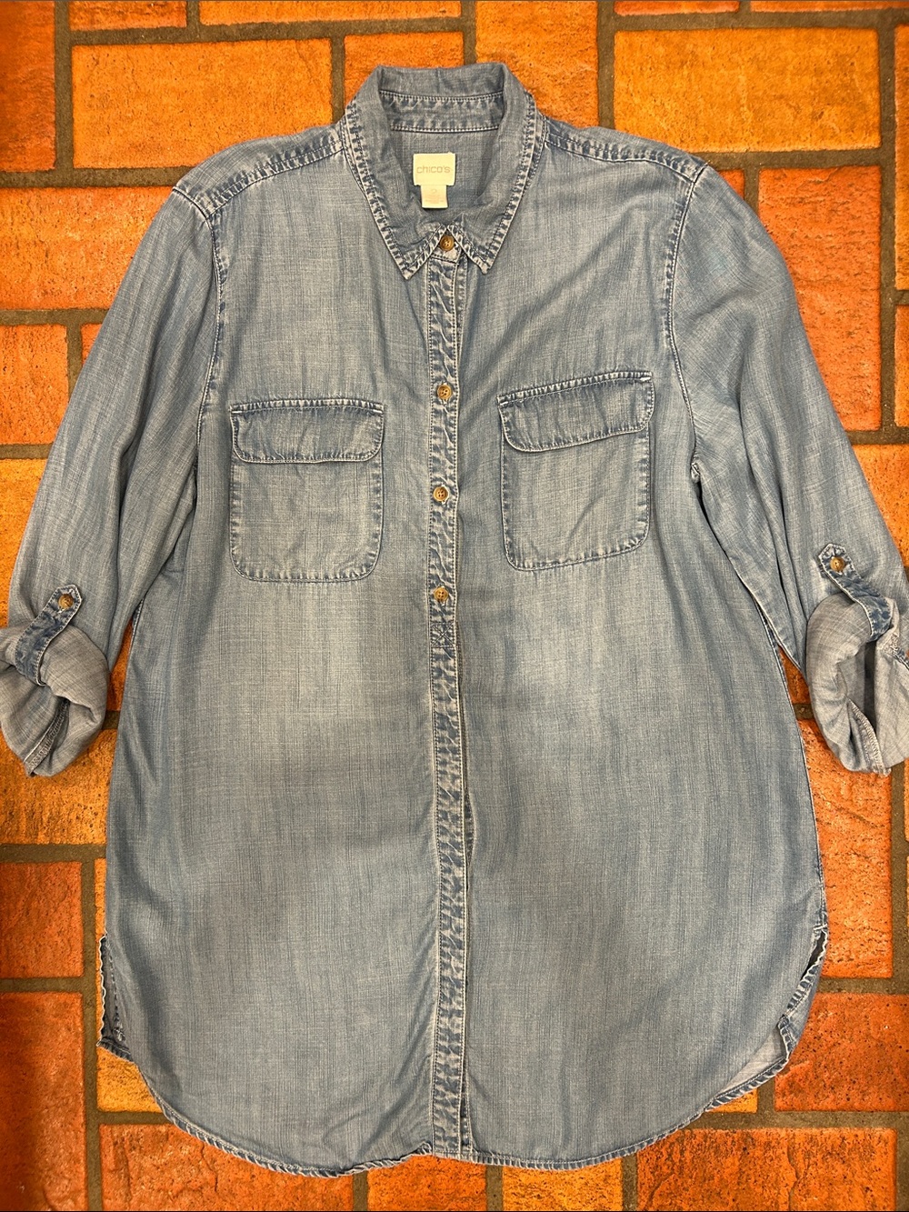 Chico's Light Blue Denim Button-Front Shirt